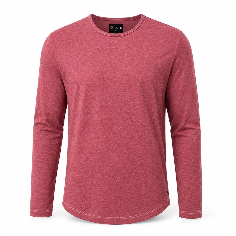 CUTS Curve-Hem Long Sleeve Shirt Mens Small Red Heathered Crewneck Minimalist